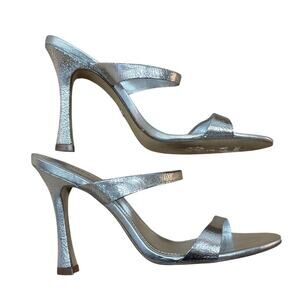 Arezzo Kimberley High Stiletto Sandals Metallic Silver Leather Size 7.5